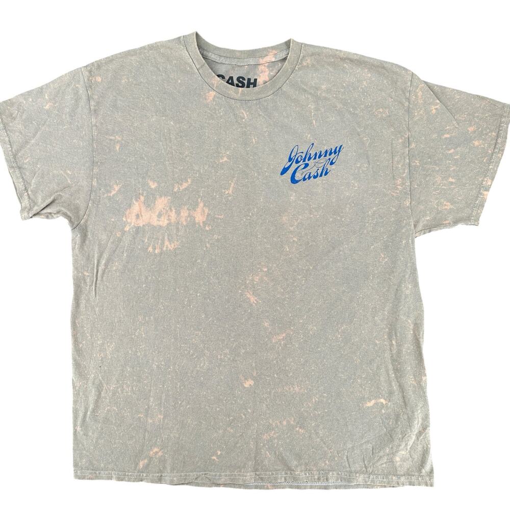 Johnny Cash Gray T-Shirt Rock Retro Red Blue Short Sleeve Crew Neck XL Unsex - Picture 3 of 5